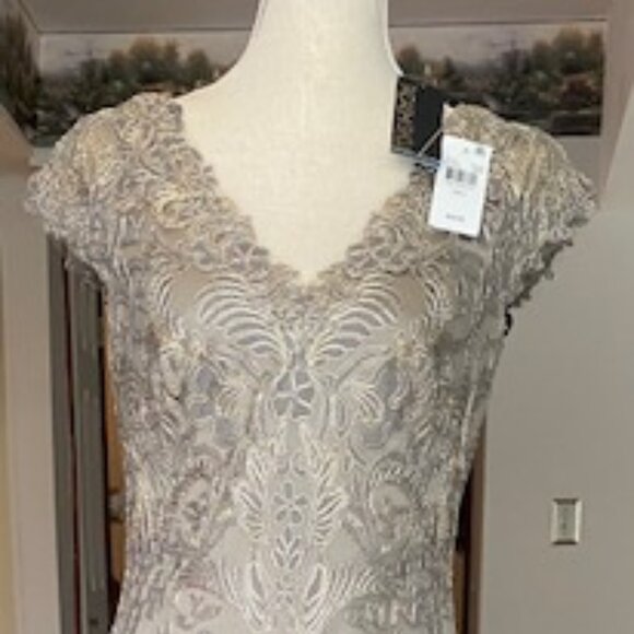 Tadashi Shoji smokepearl Corded Embroidery on Tulle Cap Sleeve Dress - Picture 5 of 8